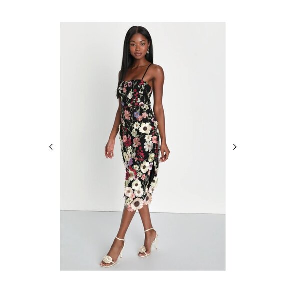 3D Floral Embroidered Lace-Up Midi Dress - Picture 1 of 11